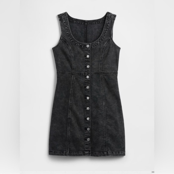 🌹 NWT! GAP Black Denim Button-Front Dress - Size Large - Picture 4 of 8